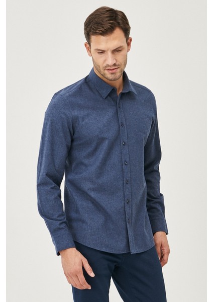Erkek Lacivert Slim Fit Dar Kesim Düğmeli Yaka Flanel Oduncu Kışlık Gömlek fiyatları