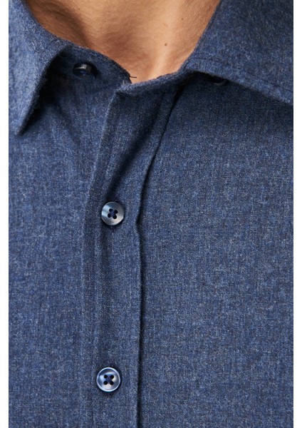 Erkek Lacivert Slim Fit Dar Kesim Düğmeli Yaka Flanel Oduncu Kışlık Gömlek modelleri