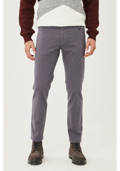 Erkek Antrasit Slim Fit Dar Kesim Pamuklu Esnek Chino Pantolon
