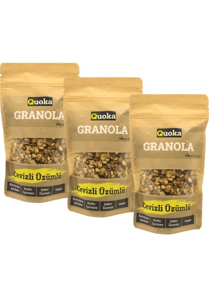 Quoka Cevizli Üzümlü Granola 3 x 200 gr
