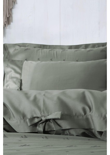 Carmen Battal Boy Nevresim Takımı %100 Organik Pamuk Saten Brodeli Yeşil 220X240 cm fırsatları