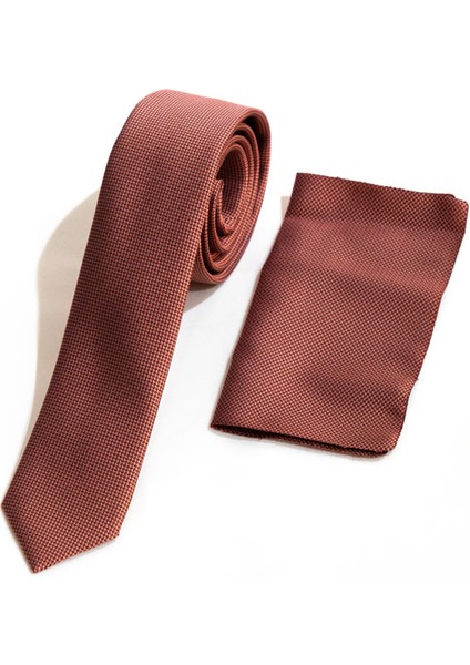 Unisex Kendinden Desenli Kravat Mendil Seti