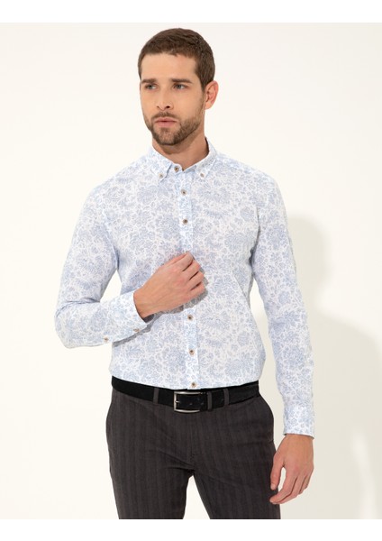 Erkek Mavi Slim Fit Uzun Kollu Gömlek 50249759-VR036
