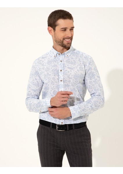 Erkek Mavi Slim Fit Uzun Kollu Gömlek 50249759-VR036