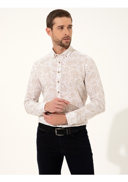 Erkek Açık Kahverengi Slim Fit Uzun Kollu Gömlek 50249759-VR002