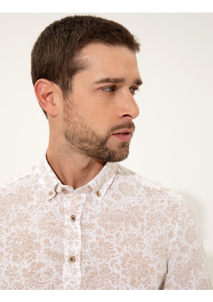 Erkek Açık Kahverengi Slim Fit Uzun Kollu Gömlek 50249759-VR002