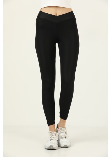 Missmaral Kadın Yüksek Bel Siyah Bilek Boy Tayt Özel Üretim Çapraz Kemer Detaylı 1011 fiyatları