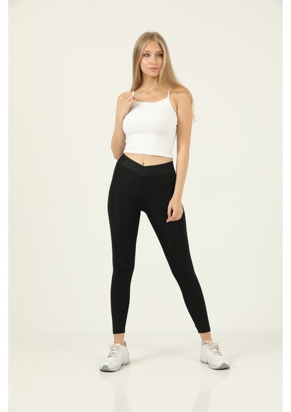 Missmaral Kadın Yüksek Bel Siyah Bilek Boy Tayt Özel Üretim Çapraz Kemer Detaylı 1011 modelleri