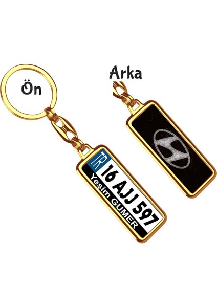 Kişiye Özel Hyundai Simli Gümüş Logo Tema Plaka Anahtarlık