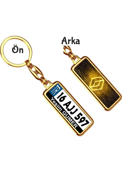 Kişiye Özel Renault Neon Sarı Logo Tema Plaka Anahtarlık