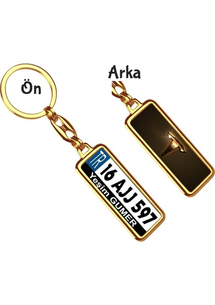 Kişiye Özel Tesla Altın Parlama Logo Tema Plaka Anahtarlık