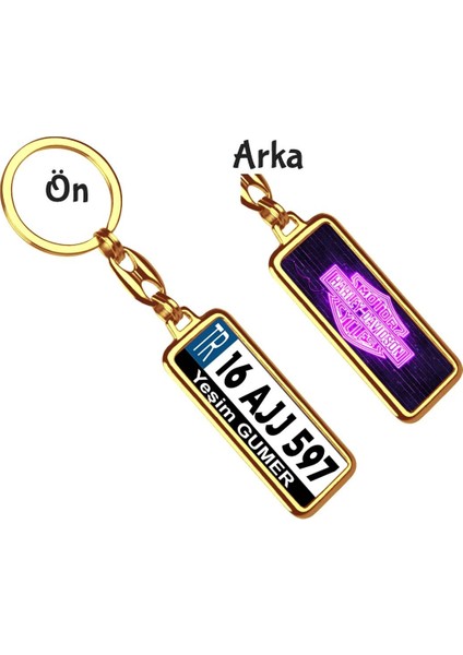 Kişiye Özel Harley Davidson Neon Mor Logo Tema Plaka Anahtarlık