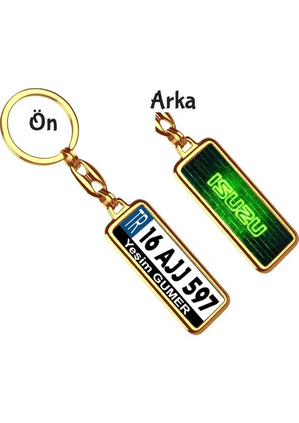 Kişiye Özel Isuzu Neon Yeşil Logo Tema Plaka Anahtarlık