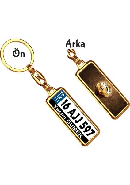 Kişiye Özel Bmw Altın Parlama Logo Tema Plaka Anahtarlık