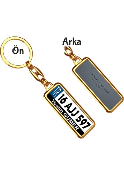 Kişiye Özel Chrysler Gri Metalik Logo Tema Plaka Anahtarlık