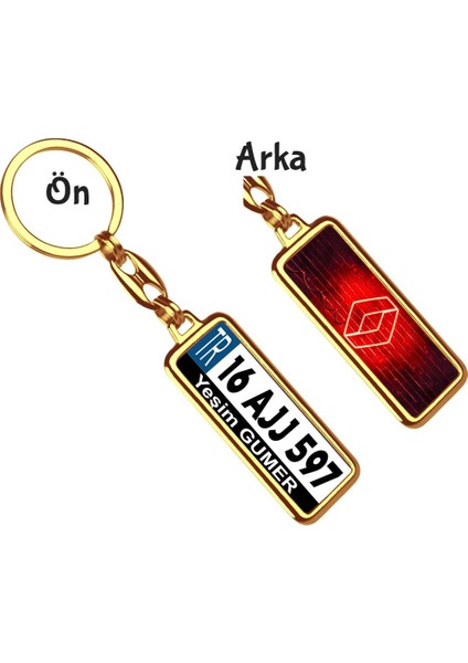 Kişiye Özel Renault Neon Kırmızı Logo Tema Plaka Anahtarlık