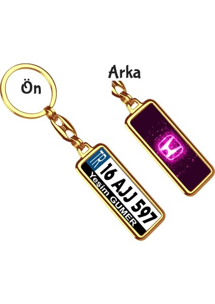 Kişiye Özel Honda Neon Lights Violet Logo Tema Plaka Anahtarlık