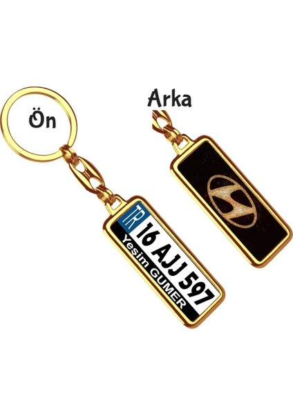 Kişiye Özel Hyundai Simli Altın Logo Tema Plaka Anahtarlık