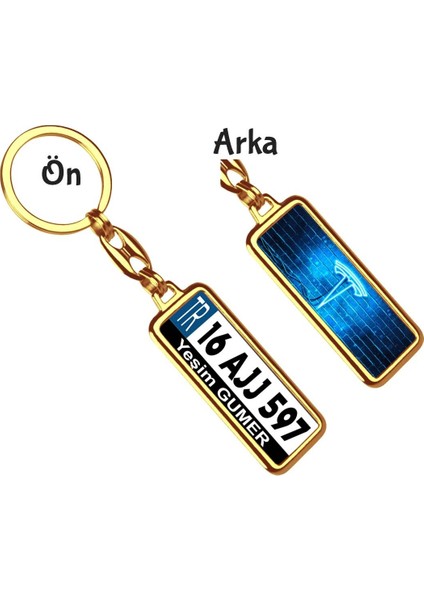 Kişiye Özel Tesla Neon Mavi Logo Tema Plaka Anahtarlık