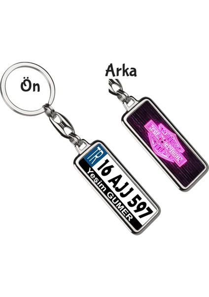Kişiye Özel Harley Davidson Neon Pembe Logo Tema Plaka Anahtarlık