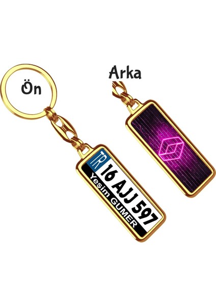 Kişiye Özel Renault Neon Pembe Logo Tema Plaka Anahtarlık