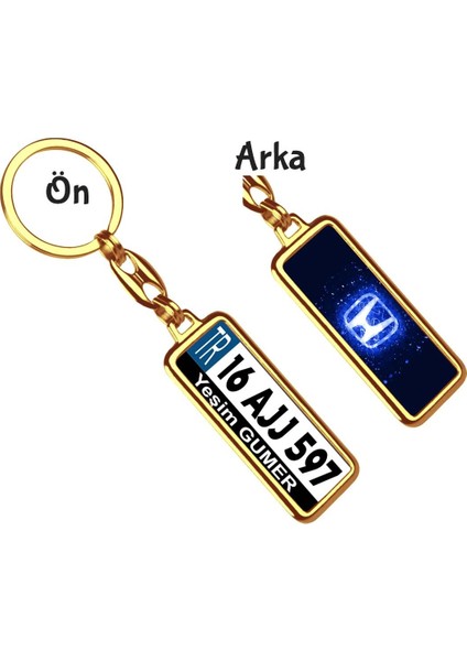 Kişiye Özel Honda Neon Lights Koyu Mavi Logo Tema Plaka Anahtarlık