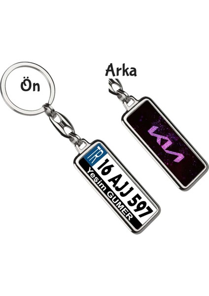 Kişiye Özel Kia Simli Violet Logo Tema Plaka Anahtarlık