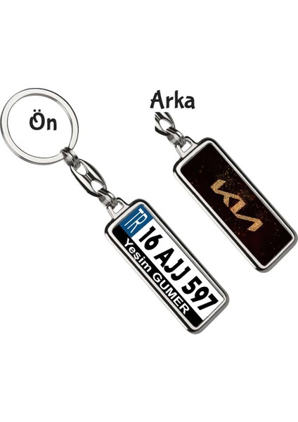 Kişiye Özel Kia Simli Sarı Logo Tema Plaka Anahtarlık