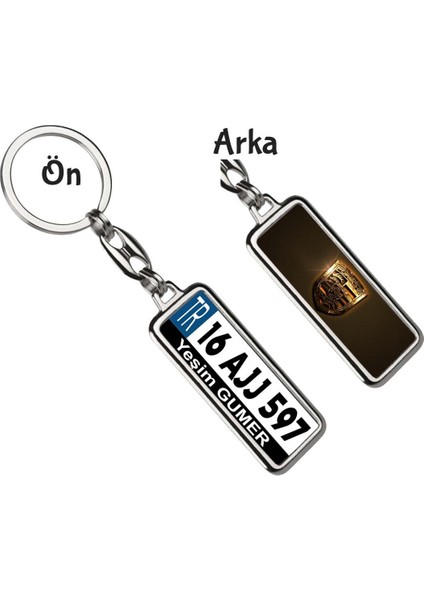 Kişiye Özel Porsche Altın Parlama Logo Tema Plaka Anahtarlık