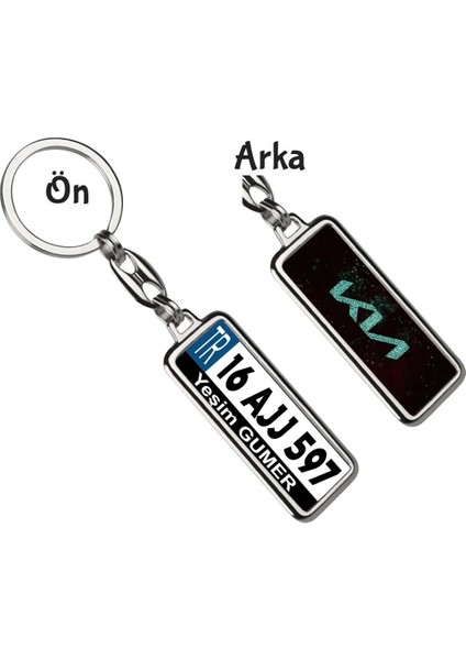 Kişiye Özel Kia Simli Turkuaz Logo Tema Plaka Anahtarlık
