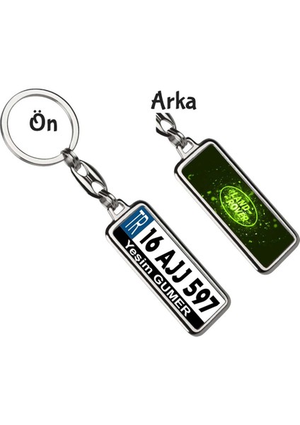 Kişiye Özel Land Rover Parıltı Yeşil Logo Tema Plaka Anahtarlık