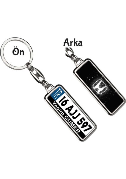 Kişiye Özel Honda Neon Lights Beyaz Logo Tema Plaka Anahtarlık