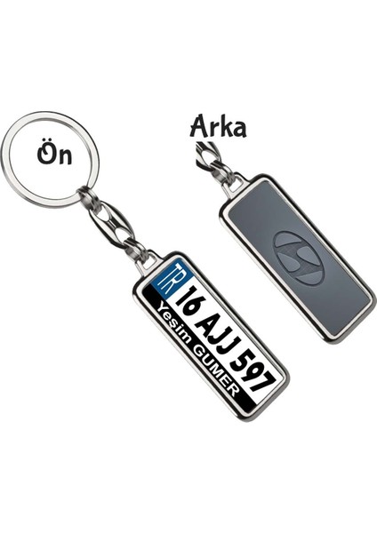 Kişiye Özel Hyundai Gri Metalik Logo Tema Plaka Anahtarlık