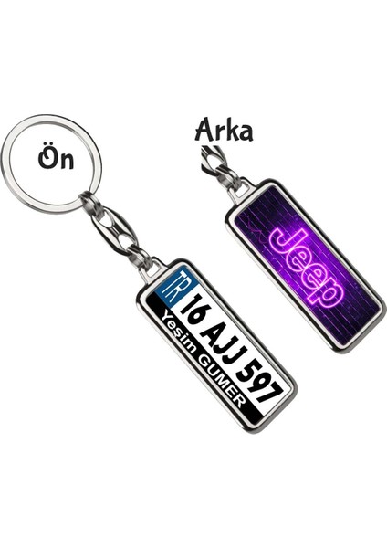 Kişiye Özel Jeep Neon Mor Logo Tema Plaka Anahtarlık