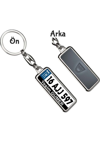 Kişiye Özel Dacia Gri Metalik Logo Tema Plaka Anahtarlık