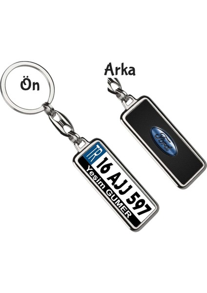 Kişiye Özel Ford Simli Mavi Logo Tema Plaka Anahtarlık