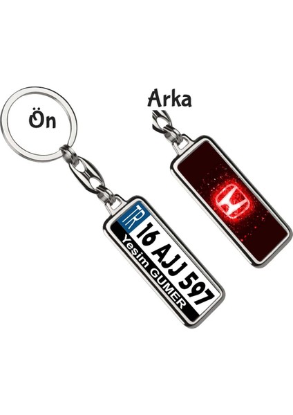 Kişiye Özel Honda Neon Lights Kırmızı Logo Tema Plaka Anahtarlık
