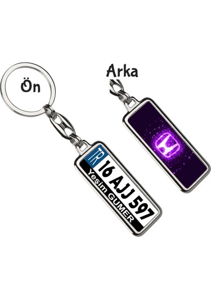 Kişiye Özel Honda Neon Lights Mor Logo Tema Plaka Anahtarlık