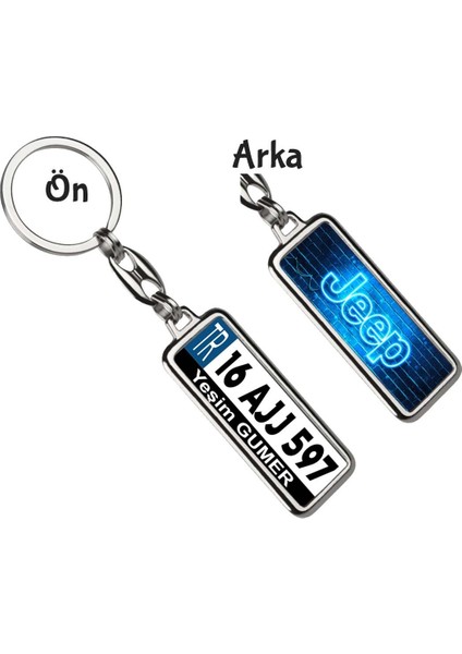 Kişiye Özel Jeep Neon Mavi Logo Tema Plaka Anahtarlık