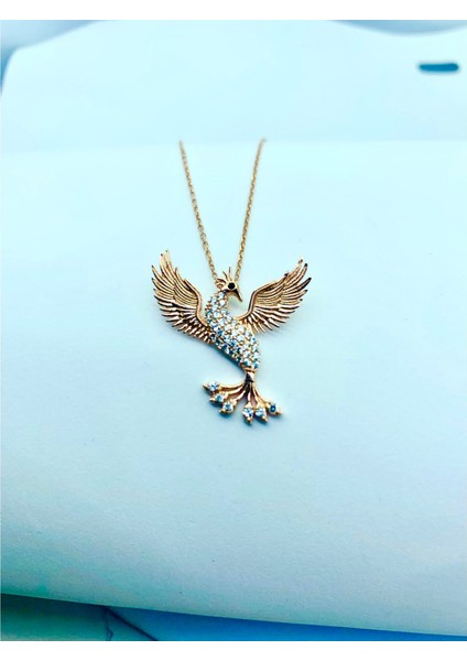 925 Ayar Rose Gold Anka Kuşu Kadın Kolye Özel Gün Hediyesi