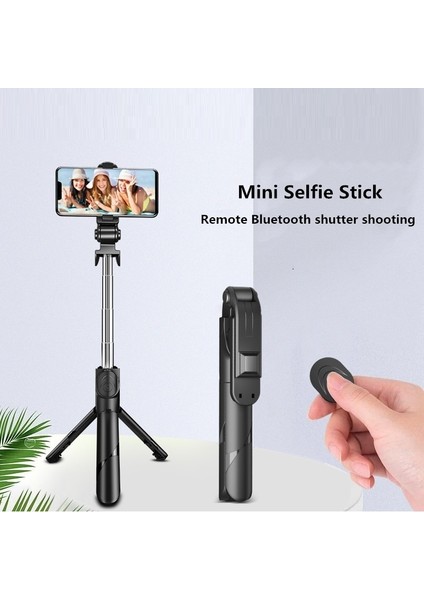 Ios ve Android Destekli Bluetooth Özellikli Kablosuz Mini Selfie Çubuğu - Siyah (Yurt Dışından)