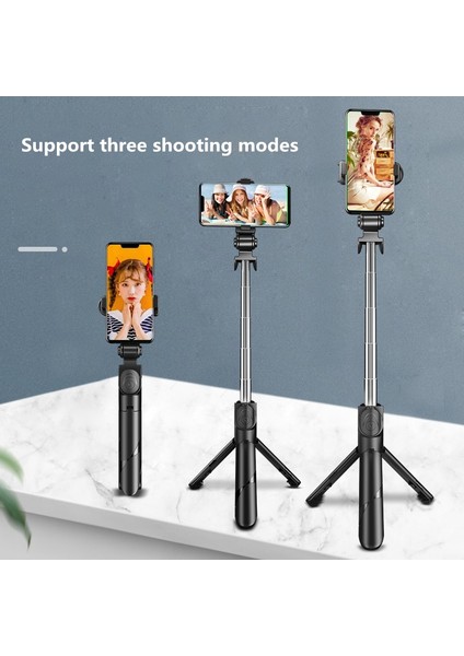 Ios ve Android Destekli Bluetooth Özellikli Kablosuz Mini Selfie Çubuğu - Siyah (Yurt Dışından)