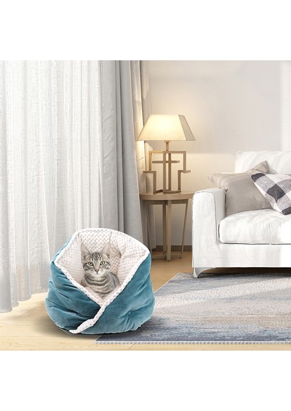 Kış Pet Isınma Yatak Köpek Yuvarlak Kedi Uyku Tulumu Peluş Yumuşak Sakinleştirici Yatak - Mavi (Yurt Dışından) modelleri