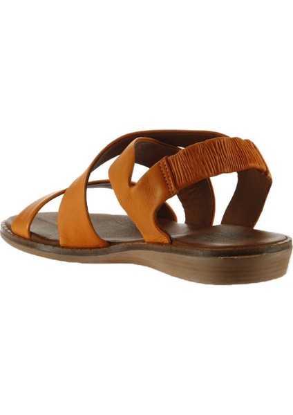 Turuncu Deri Kadın Düz Sandalet fırsatları
