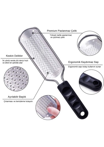 Paslanmaz Çelik Profesyonel Topuk Rendesi Törpü 28 Cm Ergonomik Kaymaz Sap ile fiyatları