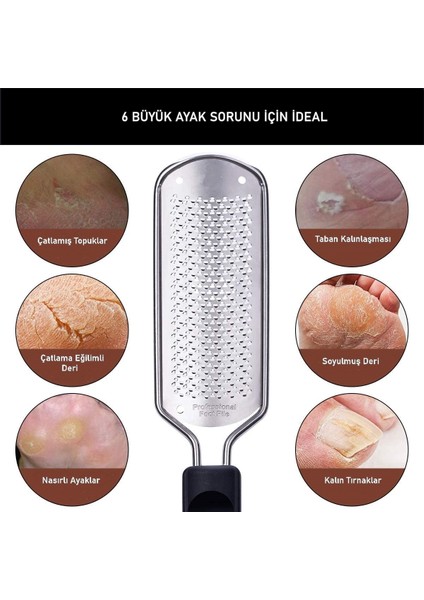 Paslanmaz Çelik Profesyonel Topuk Rendesi Törpü 28 Cm Ergonomik Kaymaz Sap ile fırsatları