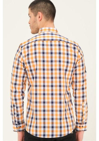 G759 Dewberry Erkek Gömlek-Lacivert-Oranj modelleri