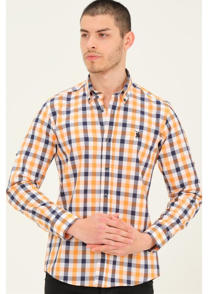 G759 Dewberry Erkek Gömlek-Lacivert-Oranj indirimleri