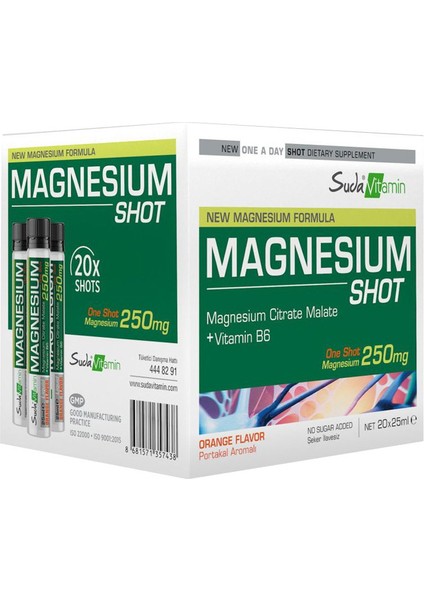 Suda Vıtamın Magnesıum + B6 Shot Portakal Aromalı 25 ml 20 Adet