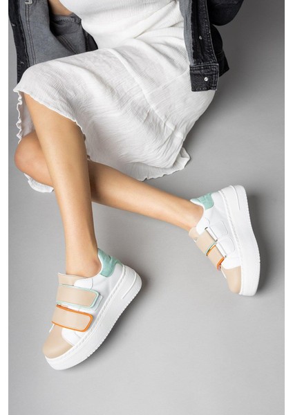Tatrina Kalın Taban Bej Yeşil Kadın Sneaker